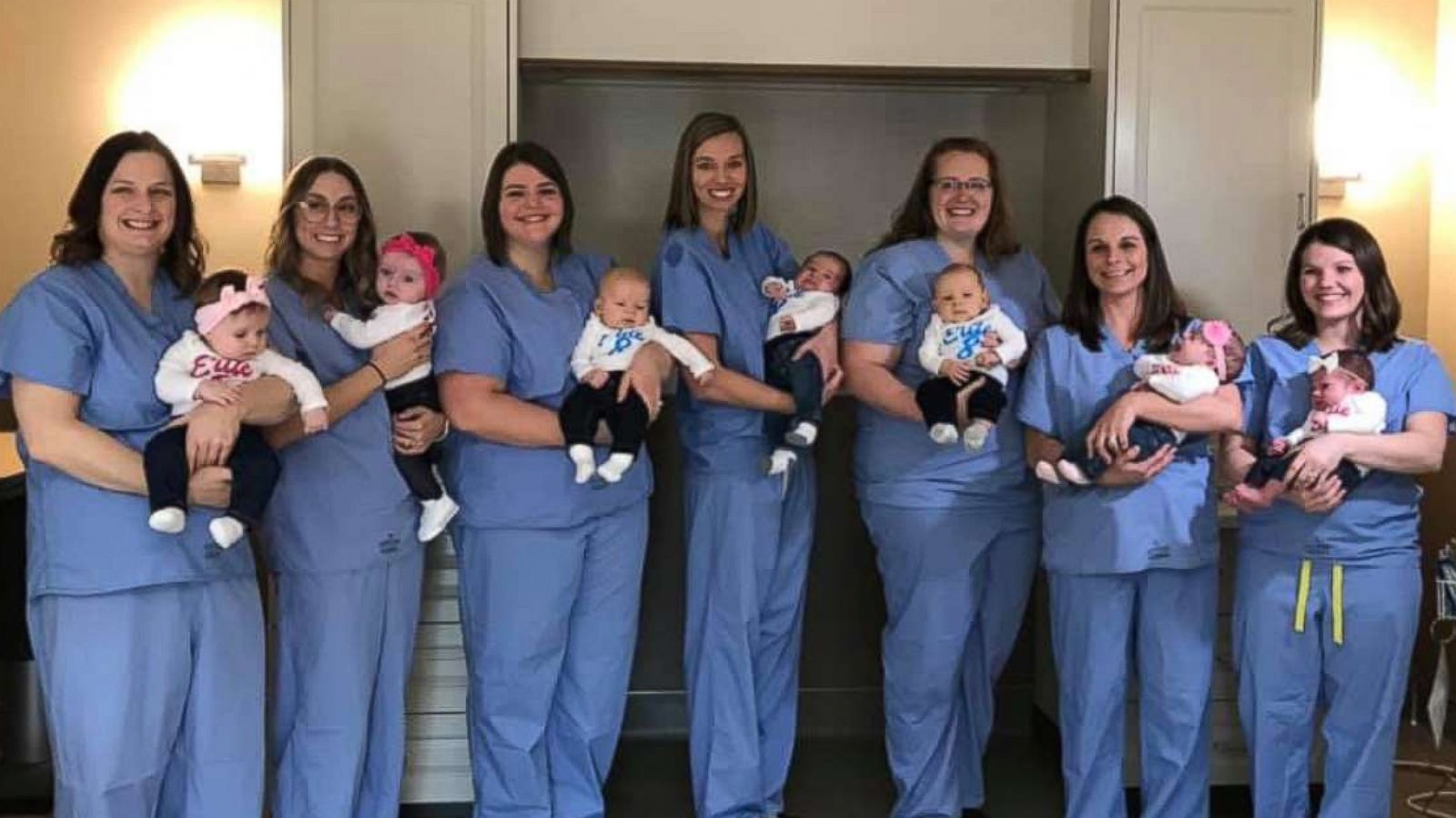 PHOTO: Eight women who work at Anderson Hospital's Pavilion for Women in Maryville, Ill., gave birth around the same time.