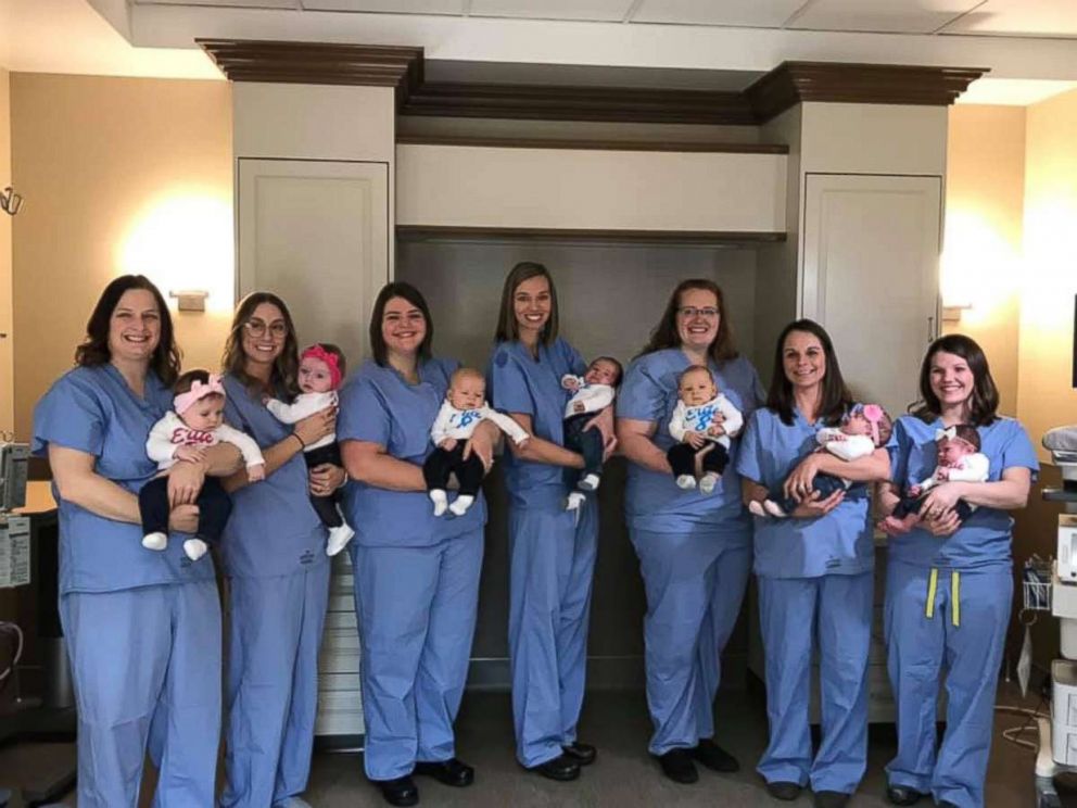 PHOTO: Eight women who work at Anderson Hospital's Pavilion for Women in Maryville, Ill., gave birth around the same time.