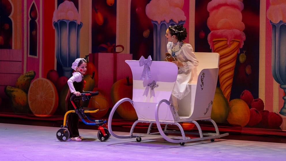 PHOTO: Aubrey Scaletta and her twin sister Grayson perform in the Nutcracker at the Moss Arts Center on Dec. 8, 2023, in Blacksburg, Va.