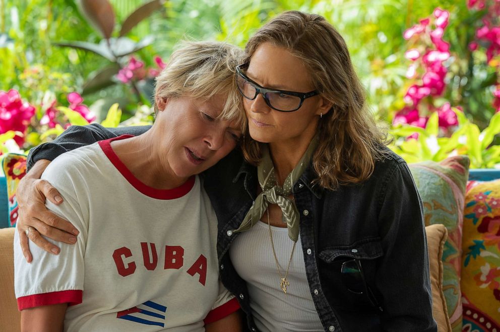 PHOTO: Annette Bening as Diana Nyad and Jodie Foster as Bonnie Stoll in NYAD.