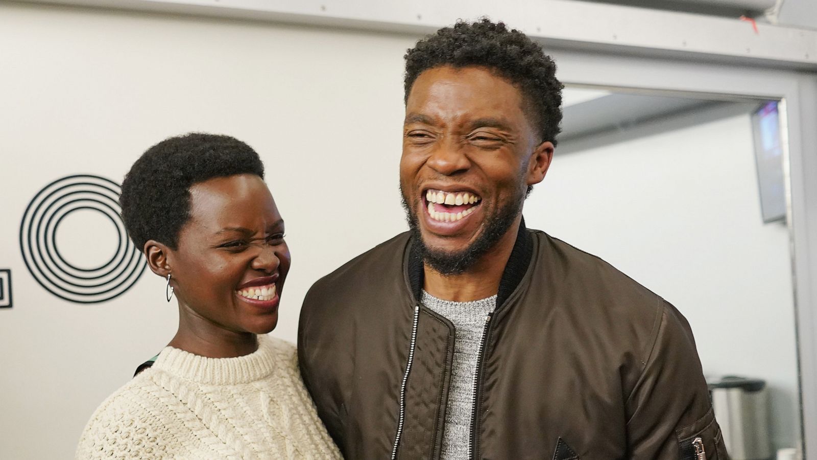 PHOTO: Lupita Nyong'o and Chadwick Boseman backstage at The Apollo Theater on Feb. 27, 2018 in New York City.