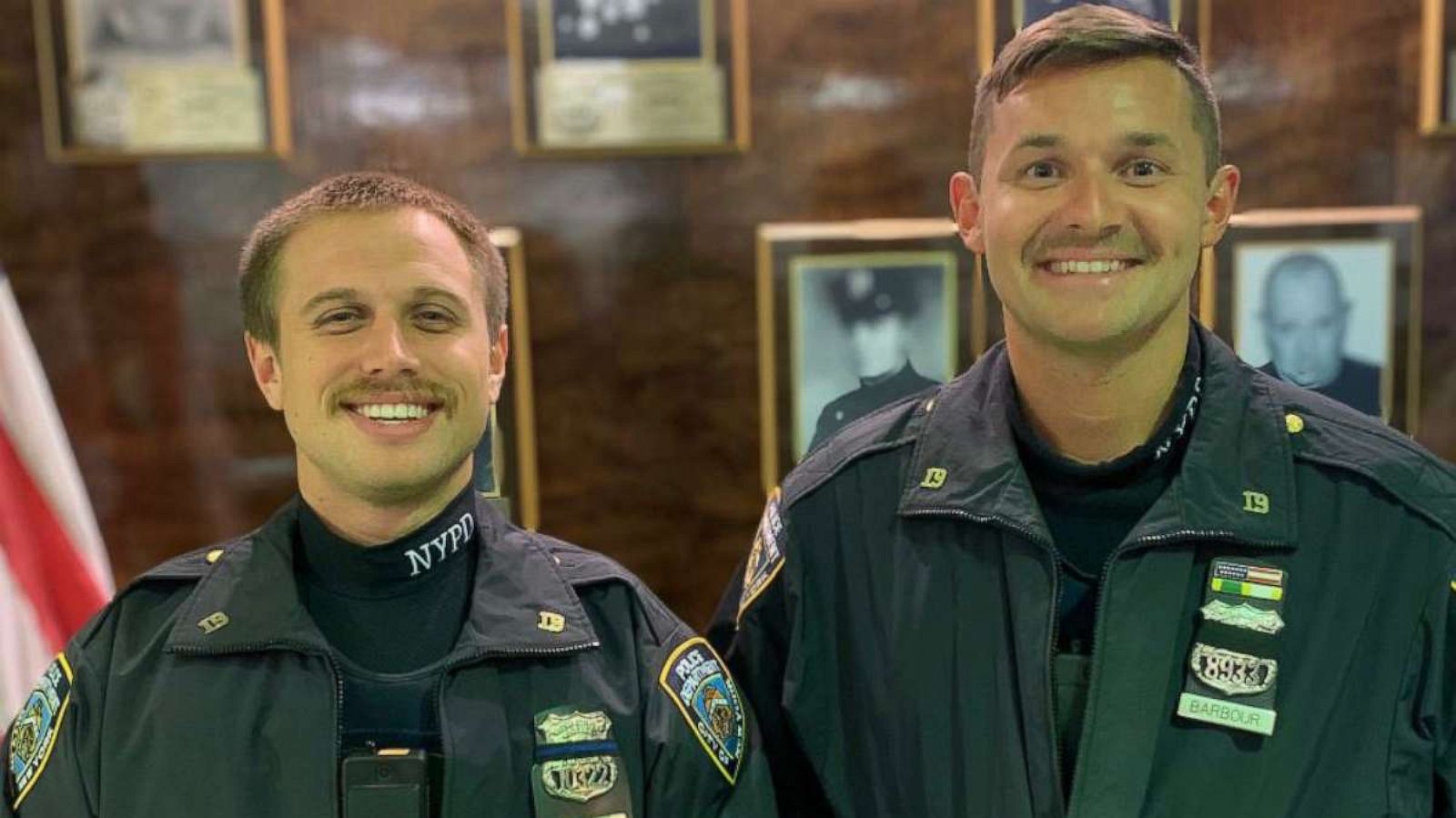 PHOTO: Officers Greco and Barbour serve as partners in NYPD's 19th Precinct, and this week, they learned that they also happened to be second cousins.