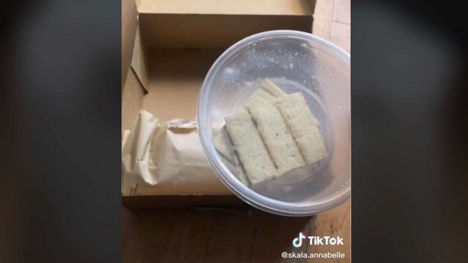 PHOTO: NYU student Annabelle Skala shares a video on TikTok her school-provided meal in the dorms under quarantine.