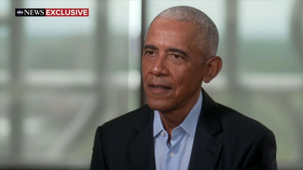 PHOTO: Former President Barack Obama speaks with "Good Morning America" co-anchor Robin Roberts in an interview at the Obama Presidential Center in Chicago on June 13, 2026.