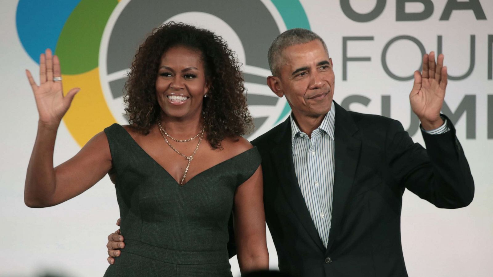 PHOTO: Former President Barack Obama and his wife Michelle close the Obama Foundation Summit together on the campus of the Illinois Institute of Technology, Oct. 29, 2019, in Chicago.