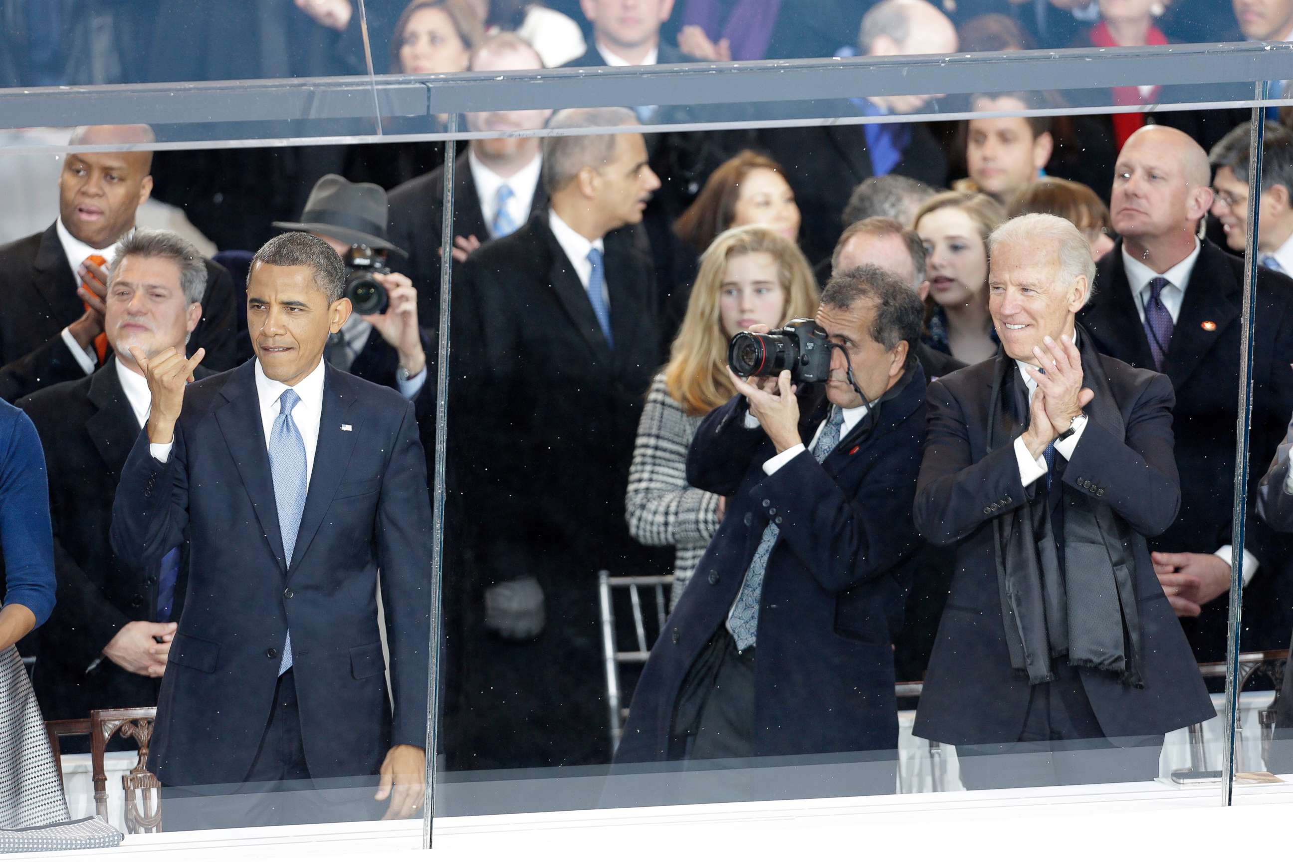 PHOTO: In this file photo, President Barack Obama is photographed by White House photographer Pete Souza, as Vice President Joe Biden looks on as parade entrants walk down Pennsylvania Avenue en route to the White House, Jan. 21, 2013, in Washington.