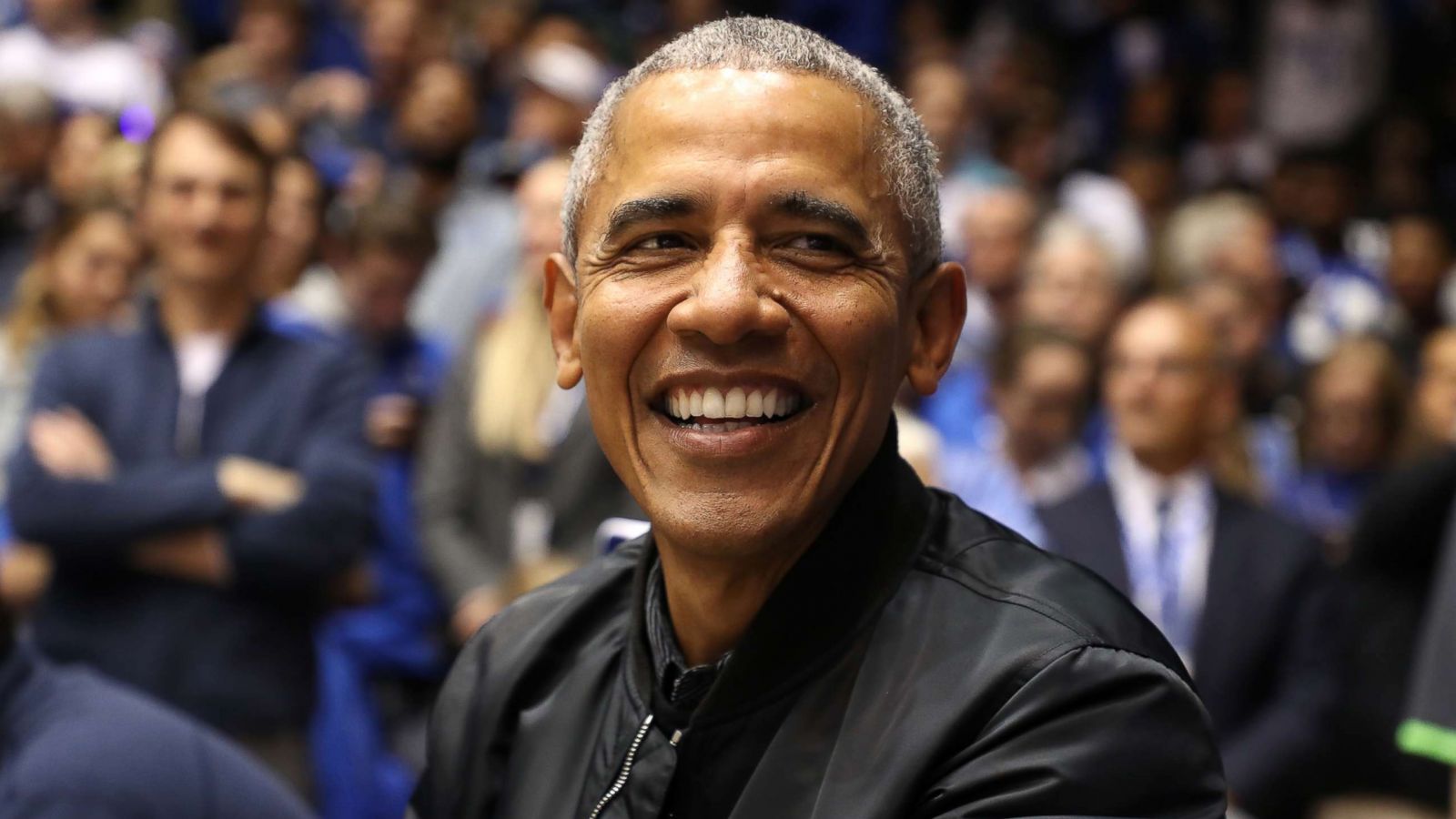 PHOTO: Former President Barack Obama, watches on during the game between the North Carolina Tar Heels and Duke Blue Devils at Cameron Indoor Stadium, Feb. 20, 2019, in Durham, N.C.