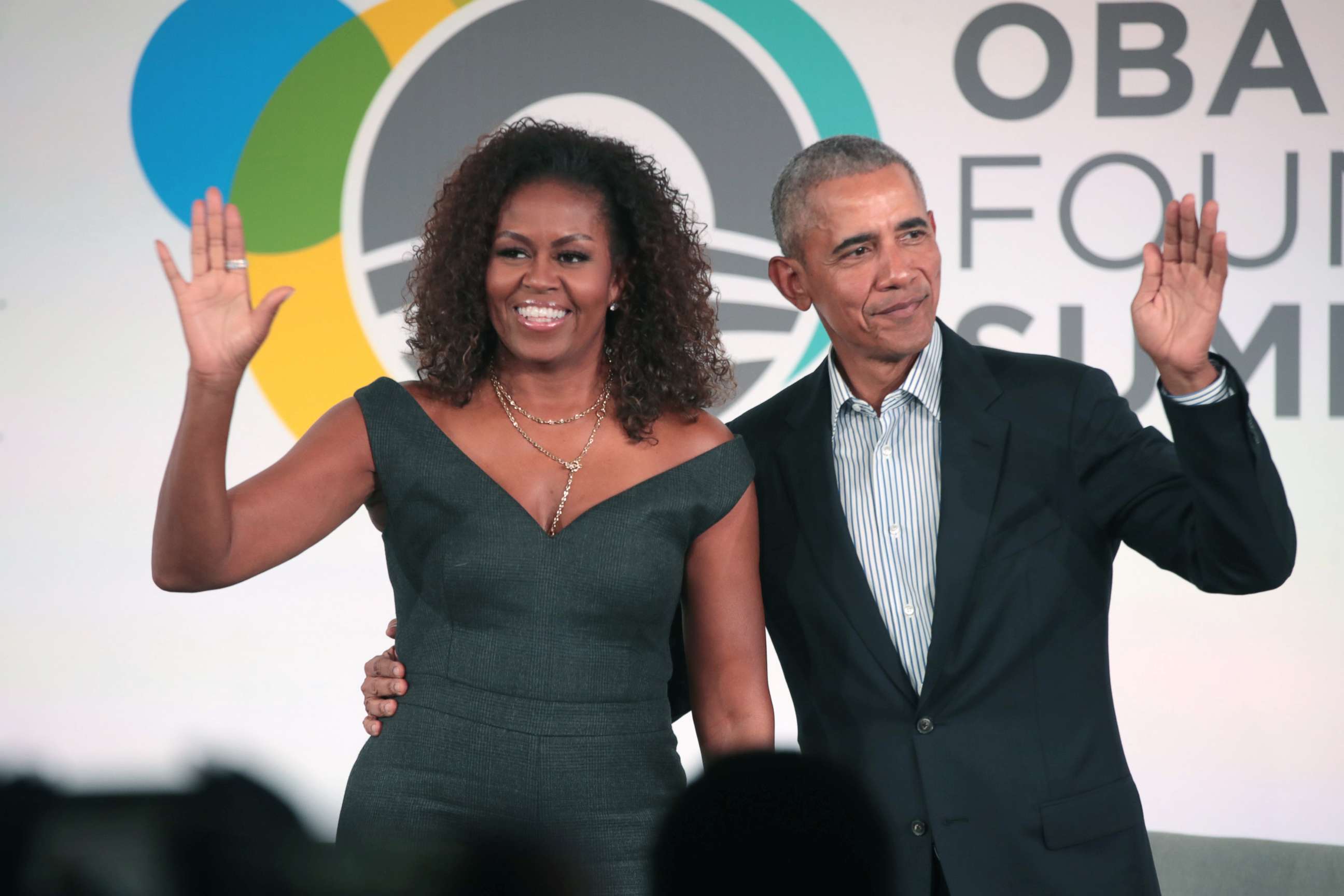 PHOTO: Former President Barack Obama and his wife Michelle close the Obama Foundation Summit together on the campus of the Illinois Institute of Technology, Oct. 29, 2019, in Chicago.
