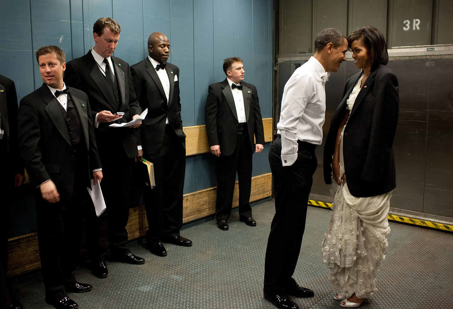 PHOTO: President Barack Obama and his wife Michelle, share a moment in a freight elevator on they way to one of the Inaugural Balls, Jan. 20, 2009, in Washington.