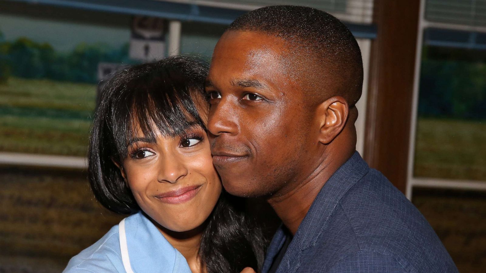 PHOTO: Nicolette Robinson and Leslie Odom Jr. backstage, after Nicolette Robinson makes her Broadway debut in "Waitress," Sept. 4, 2018, at the Brooks Atkinson Theatre in New York City.