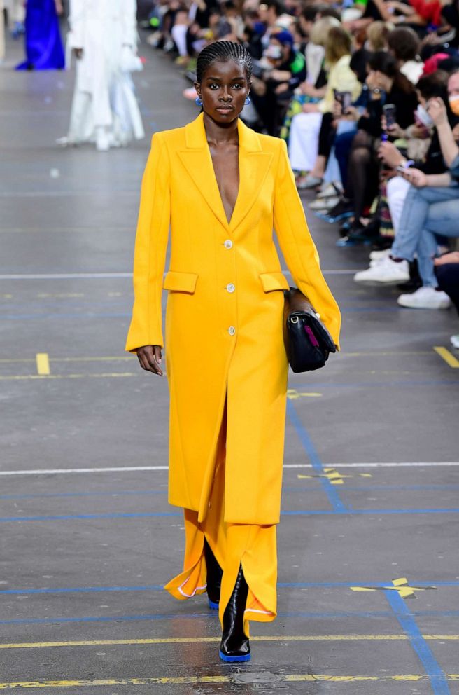 PHOTO: A model walks the runway during the Off-White Fall/Winter 2021/2022 show as part of Paris Fashion Week on July 04, 2021, in Paris.