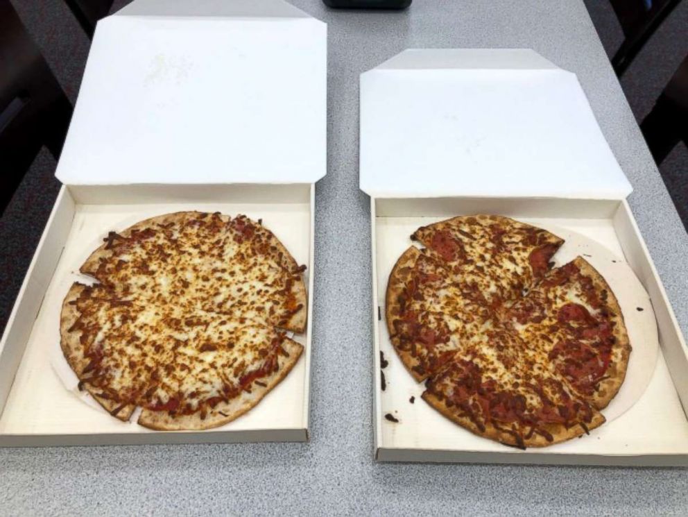 PHOTO: Hot cheese and pepperoni pizzas from the Ohio State pizza ATM.