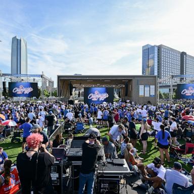 PHOTO: Fans arrive at Scissortail Park ahead of the Oklahoma City Thunder Championship parade & rally on June 24, 2025 in Oklahoma City, Oklahoma.