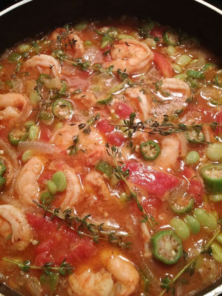 PHOTO: A pot of okra stew with Carolina shrimp.