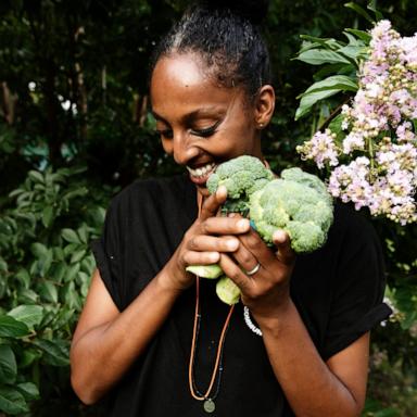 PHOTO: Asmeret Berhe-Lumax, the founder and CEO of One Love Community Fridge at one of the free food fridges in Brooklyn, N.Y.