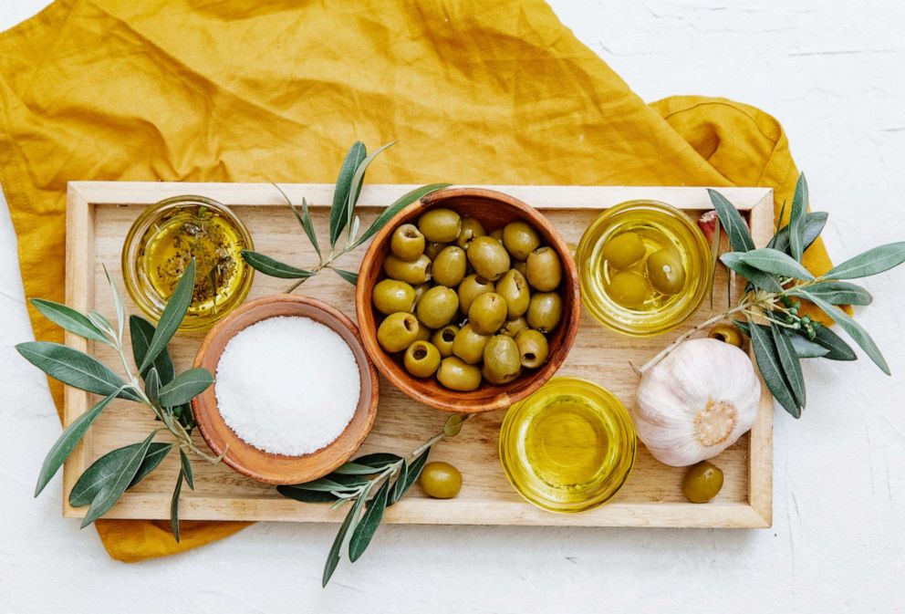 PHOTO: Olives, olive oil and salt are depicted in an undated stock photo.