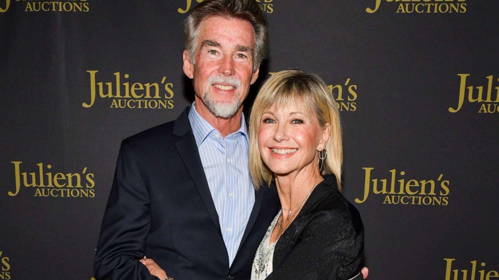 PHOTO: Olivia Newton-John and John Easterling attend the VIP reception for upcoming "Property of Olivia Newton-John Auction Event, Oct. 29, 2019, in Beverly Hills, Calif.