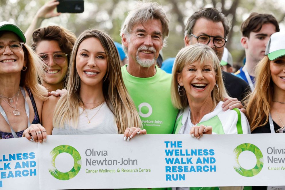 PHOTO: Chloe Lattanzi, John Easterling and Olivia Newton-John attend the Olivia Newton-John Wellness Walk and Research Run, Oct. 6, 2019, in Melbourne, Australia.