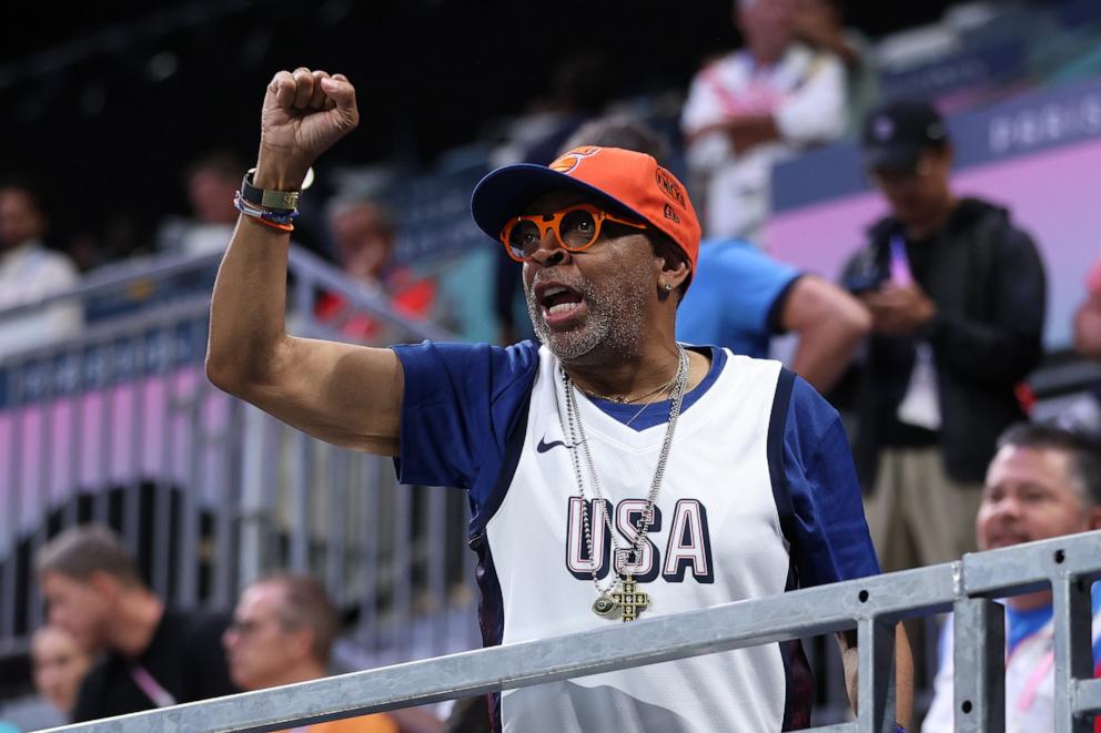 PHOTO: Spike Lee reacts during the first half of the Men's Group Phase - Group C game between Serbia and the United States on day two of the Olympic Games Paris 2024 at Stade Pierre Mauroy, July 28, 2024, in Lille, France. 