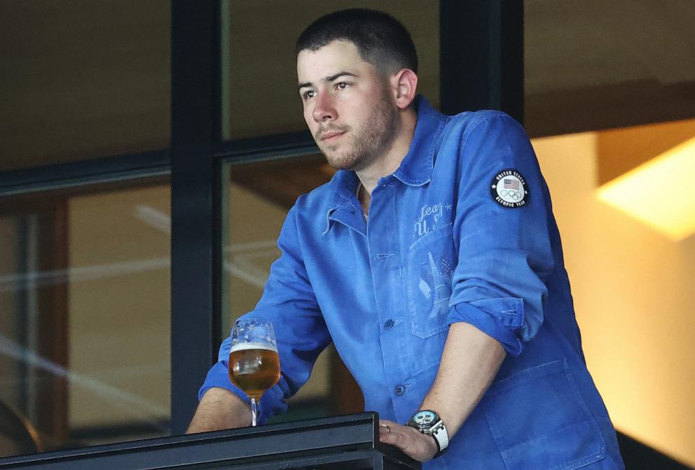 PHOTO: Nick Jonas attends the Artistic Gymnastics Women's Qualification on day two of the Olympic Games Paris 2024 at Bercy Arena, July 28, 2024, in Paris.