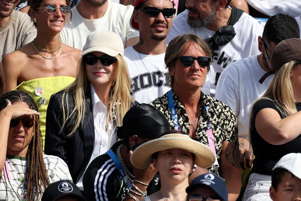 PHOTO: Nicole Kidman and her husband Keith Urban attend to the the Women's Street Final on day two of the Olympic Games Paris 2024 at Place de la Concorde, July 28, 2024, in Paris.