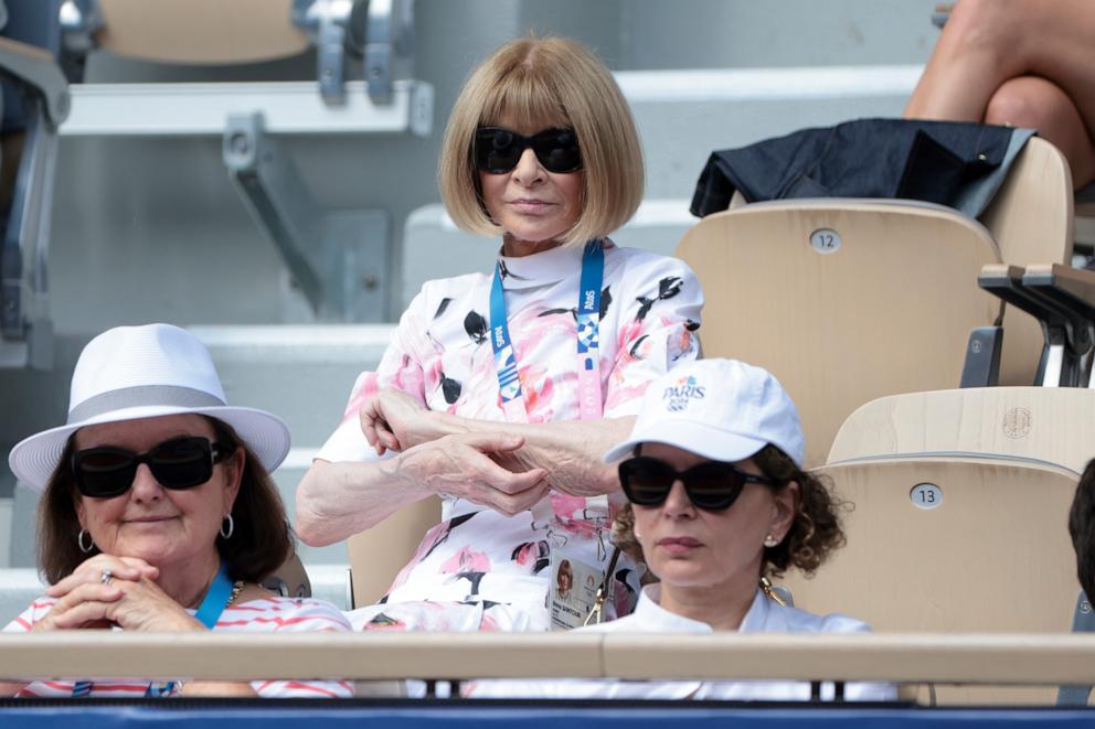 PHOTO: Anna Wintour attends day two of the Paris 2024 Olympic Games at the tennis event at Roland-Garros Stadium, July 28, 2024, in Paris.