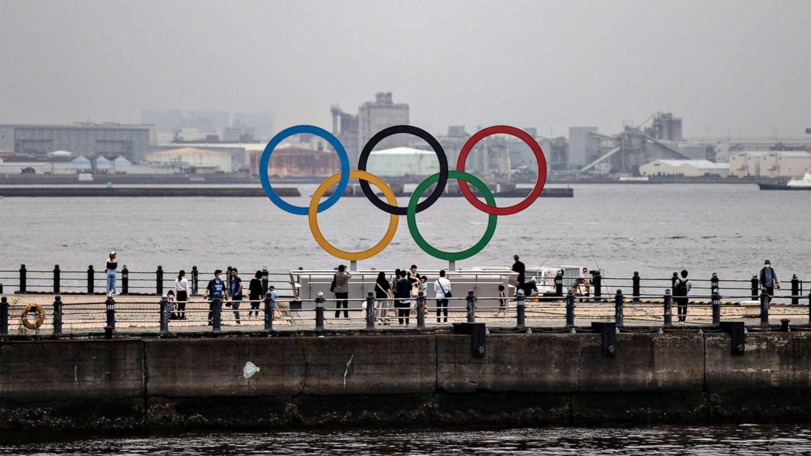 PHOTO: The Olympic Rings are displayed at Akarenga Park on June 30, 2021 in Yokohama, Japan.