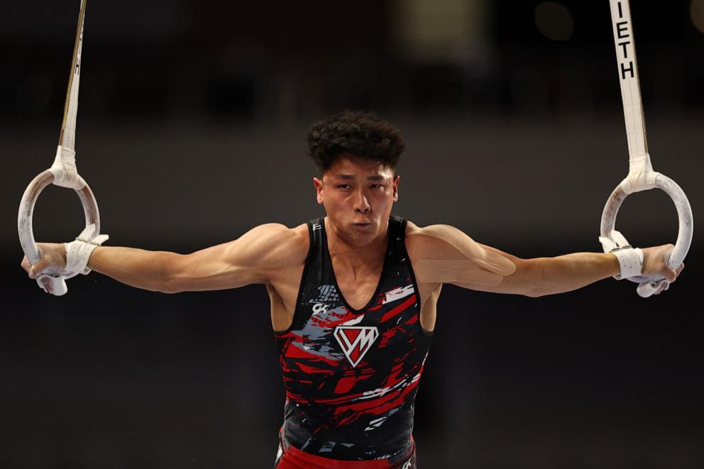 PHOTO: Yul Moldauer competes on the Rings during the 2024 Xfinity U.S. Gymnastics Championships, June 1, 2024, in Fort Worth, Texas. 