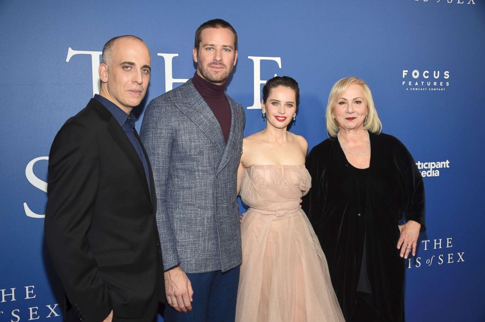 PHOTO: Screenwriter Daniel Stiepleman, left, Armie Hammer, Felicity Jones and director Mimi Leder pose together at a special screening of "On The Basis of Sex" at the Walter Reade Theater, Dec. 16, 2018, in New York.