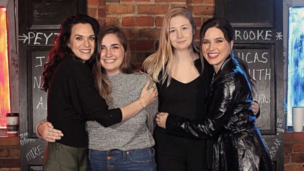 Alison Briggs and Cydney Childers pose with "One Tree Hill" stars Sophia Bush and Hilarie Burton.
