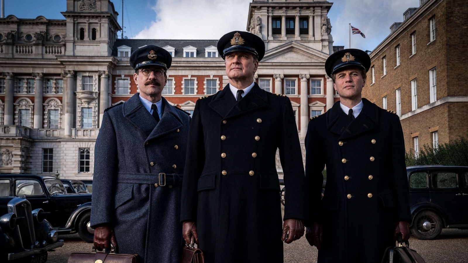 PHOTO: Matthew Macfadyen as Charles Cholmondeley, Colin Firth as Ewen Montagu and Johnny Flynn as Ian Fleming in a scene from "Operation Mincemeat."