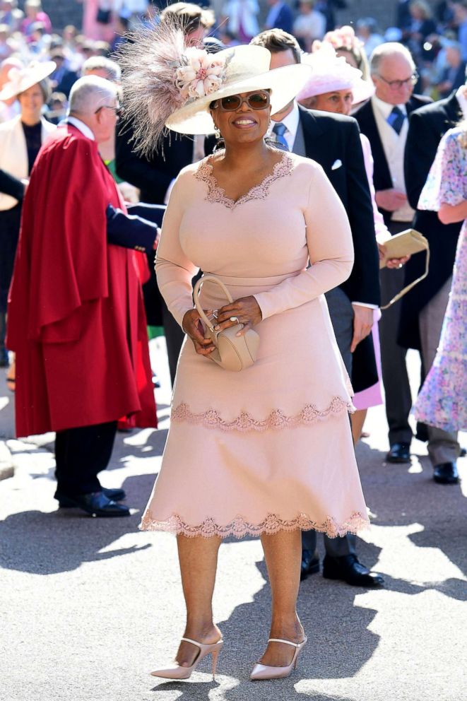 Oprah Winfrey arrives at St George's Chapel at Windsor Castle before the wedding of Prince Harry to Meghan Markle, May 19, 2018, in Windsor, England.