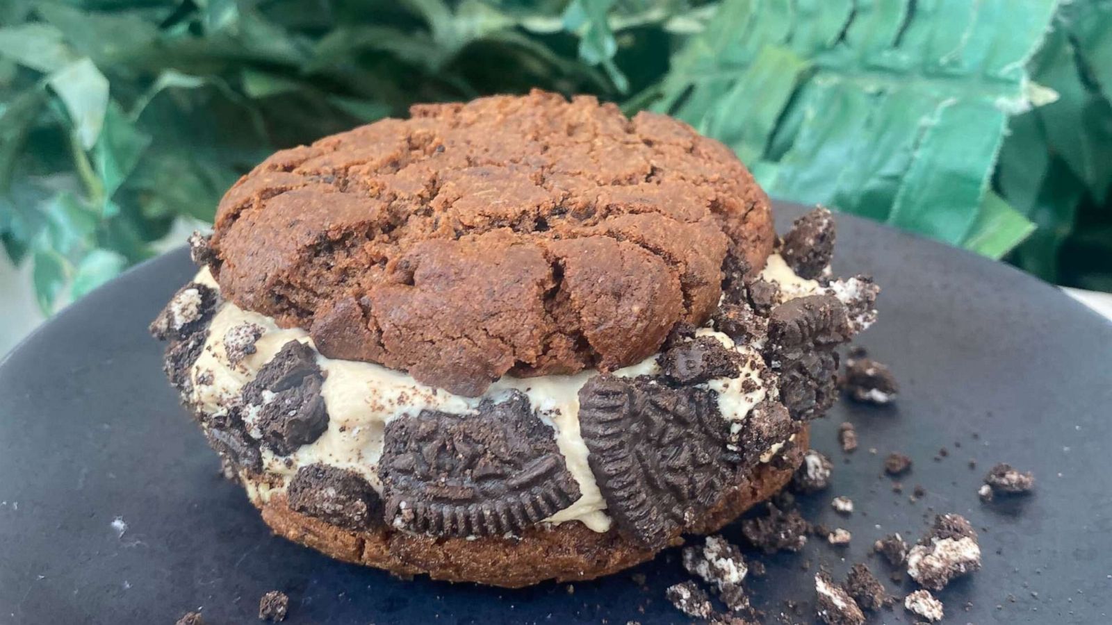 PHOTO: A cookies and cream sandwich with Oreo pieces.