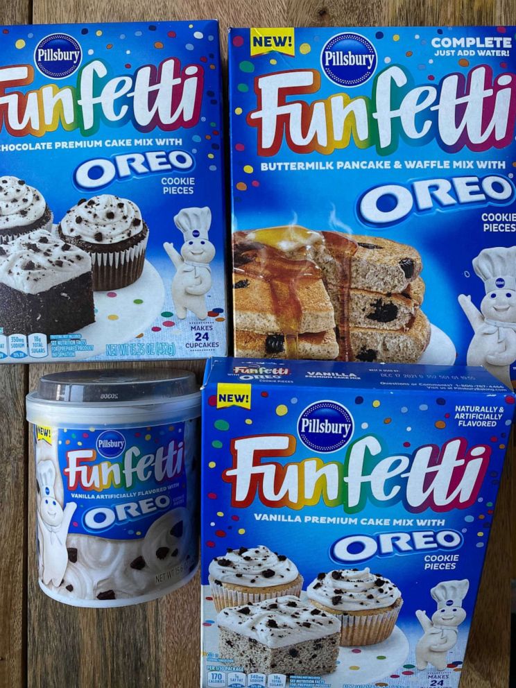 PHOTO: New Funfetti Oreo products, cake mix, pancake mix and frosting.