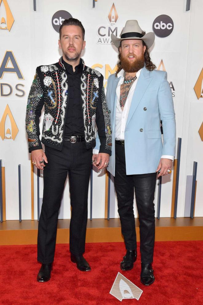 PHOTO: (L-R) T.J. Osborne and John Osborne of Brothers Osborne attend the 57th Annual CMA Awards at Bridgestone Arena on Nov. 08, 2023 in Nashville, Tenn.