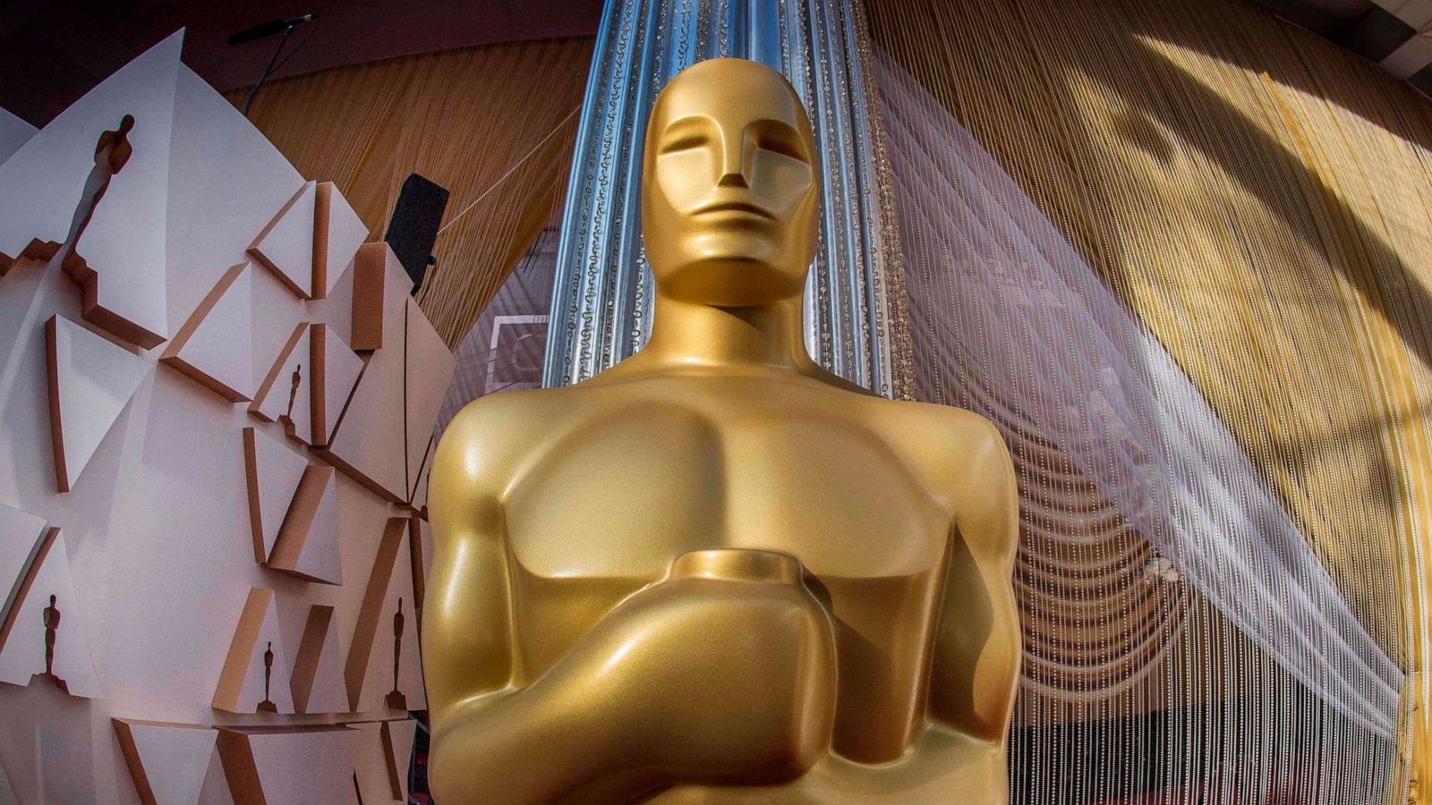 PHOTO: An Oscars statue is displayed on the red carpet area on the eve of the 92nd Oscars ceremony at the Dolby Theatre in Hollywood, Calif. Feb. 8, 2020.