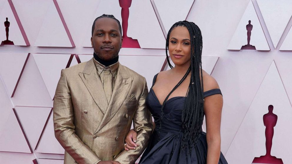 PHOTO: Leslie Odom Jr. and Nicolette Robinson arrive at the Oscars, April 25, 2021, at Union Station in Los Angeles. 