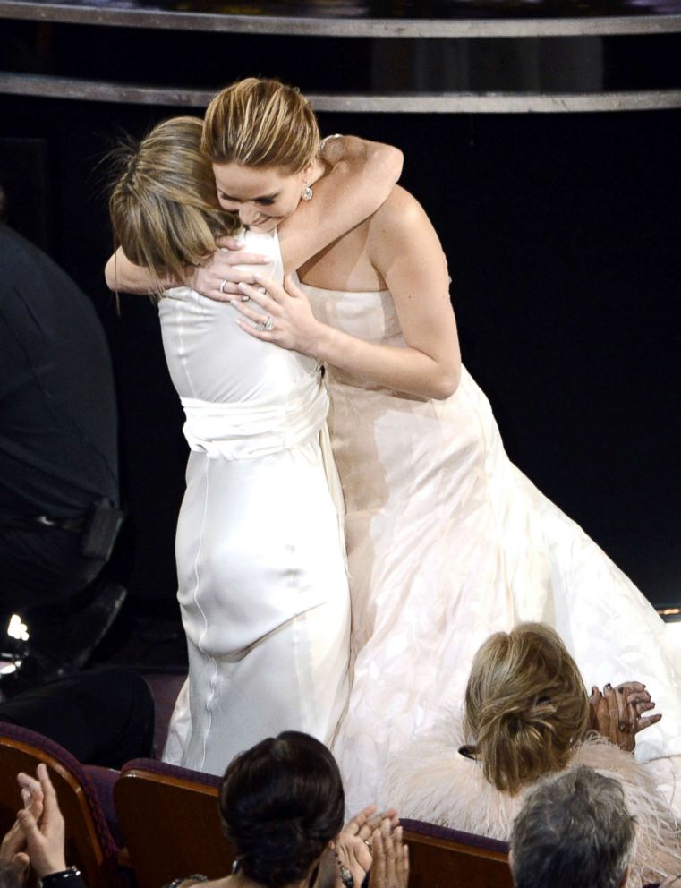 PHOTO: Jennifer Lawrence hugs her mother Karen Lawrence after winning the best actress award for "Silver Linings Playbook" during the Oscars, Feb. 24, 2013, in Hollywood, Calif.