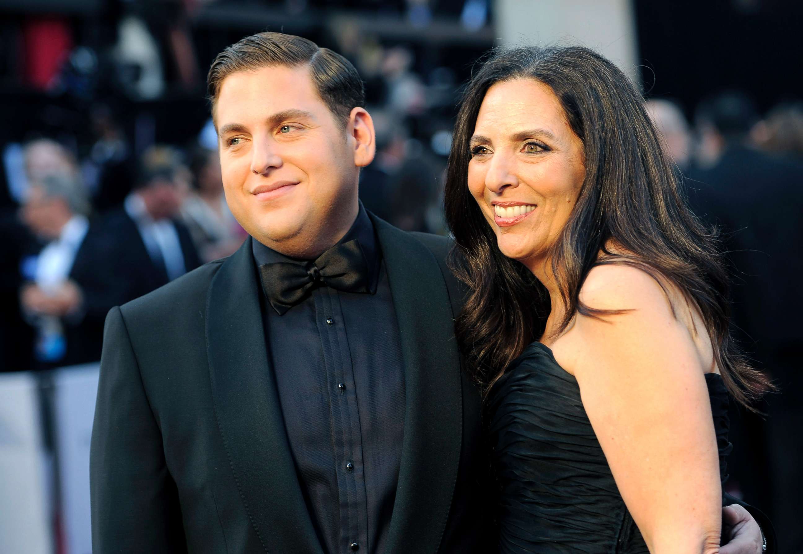 PHOTO: Jonah Hill, left, and mother Sharon Lyn arrive at the 84th Academy Awards, Feb. 26, 2012, in Los Angeles.