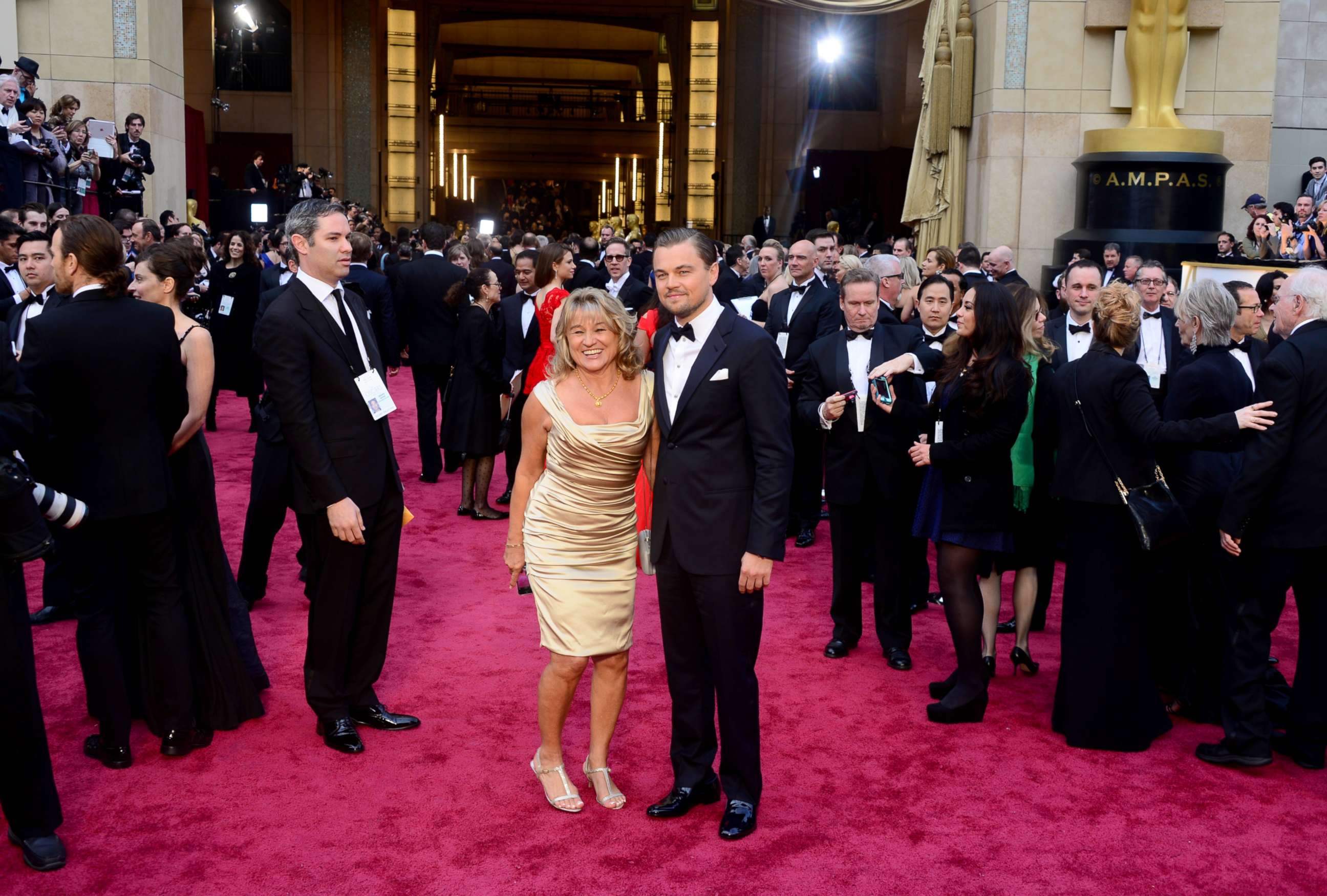 PHOTO: Leonardo DiCaprio arrives with his mother Irmelin for the 86th Academy Awards, March 2nd, 2014, in Hollywood, Calif.
