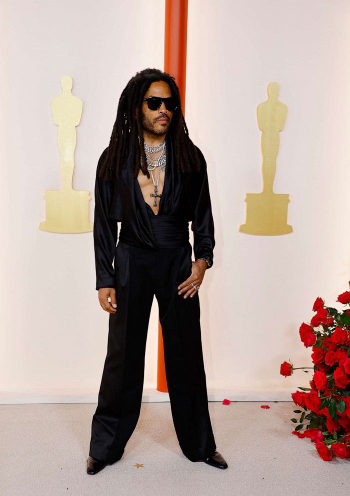 PHOTO: Lenny Kravitz poses on the champagne-colored red carpet during the Oscars arrivals at the 95th Academy Awards in Hollywood, Los Angeles, March 12, 2023.