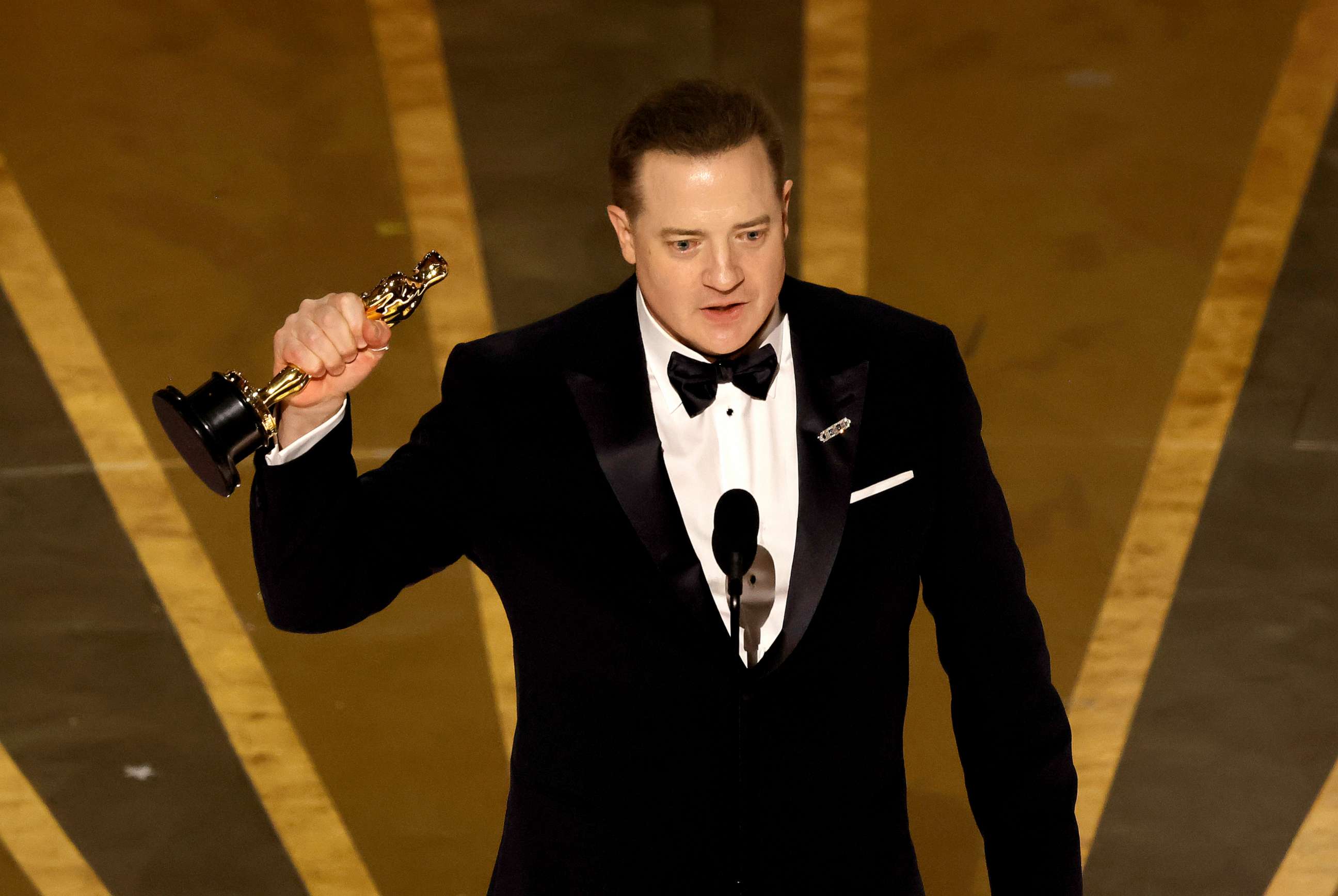 PHOTO: Brendan Fraser accepts the Best Actor award for "The Whale" onstage during the 95th Annual Academy Awards at Dolby Theatre on March 12, 2023 in Hollywood, Calif.