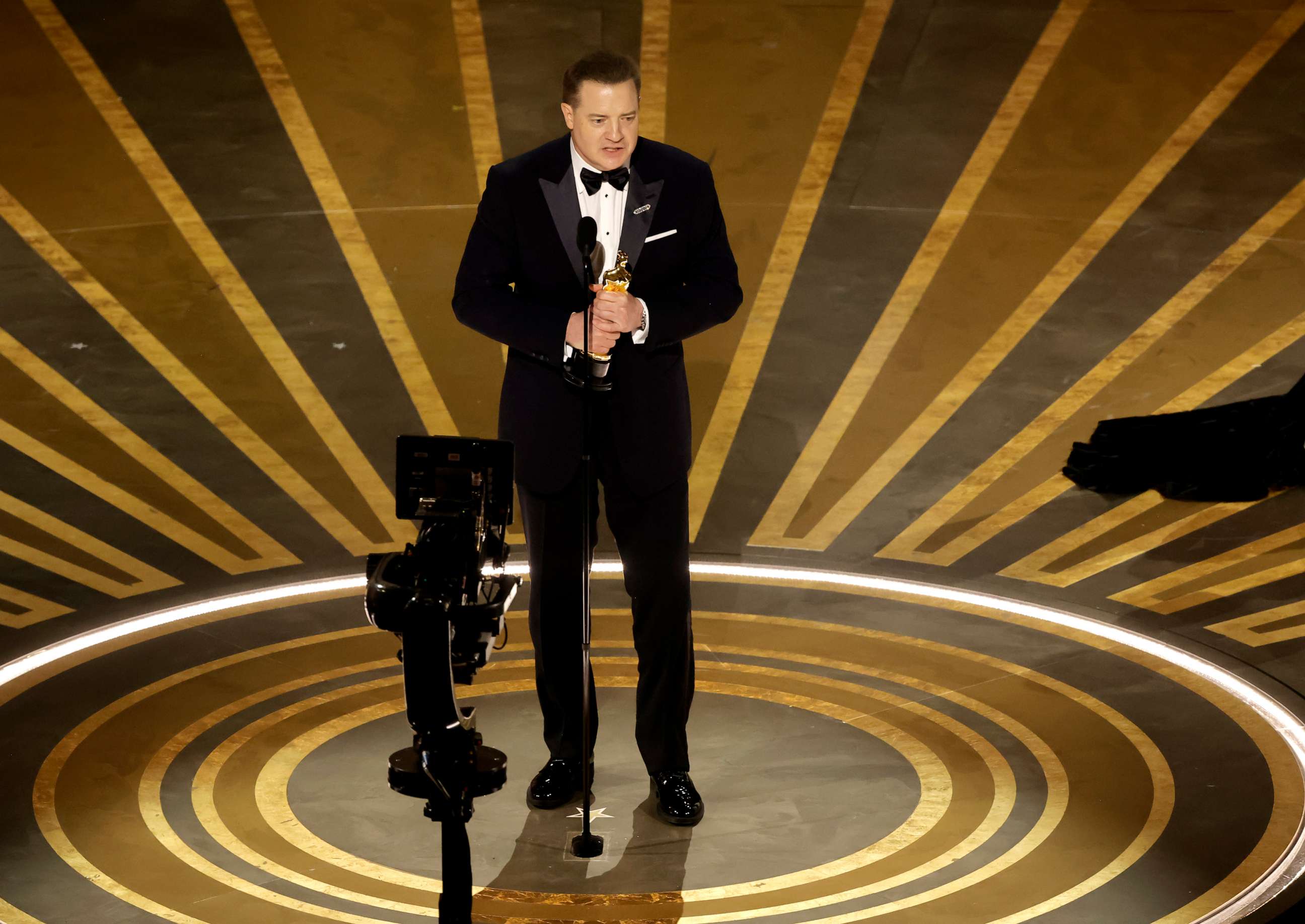 PHOTO: Brendan Fraser accepts the Best Actor award for "The Whale" onstage during the 95th Annual Academy Awards at Dolby Theatre on March 12, 2023 in Hollywood, California.