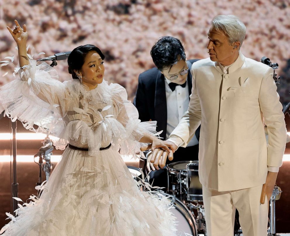 PHOTO: Stephanie Hsu and David Byrne perform onstage during the 95th Annual Academy Awards at Dolby Theatre on March 12, 2023 in Hollywood, California.