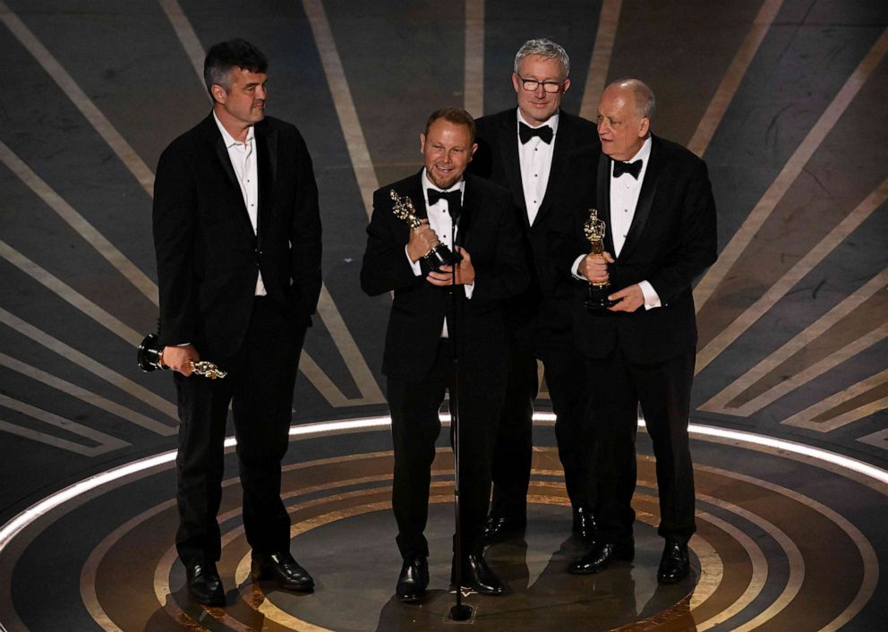 PHOTO: Richard Baneham accepts the Oscar for Best Visual Effects for "Avatar: The Way of Water" onstage during the 95th Annual Academy Awards at the Dolby Theatre in Hollywood, California on March 12, 2023.