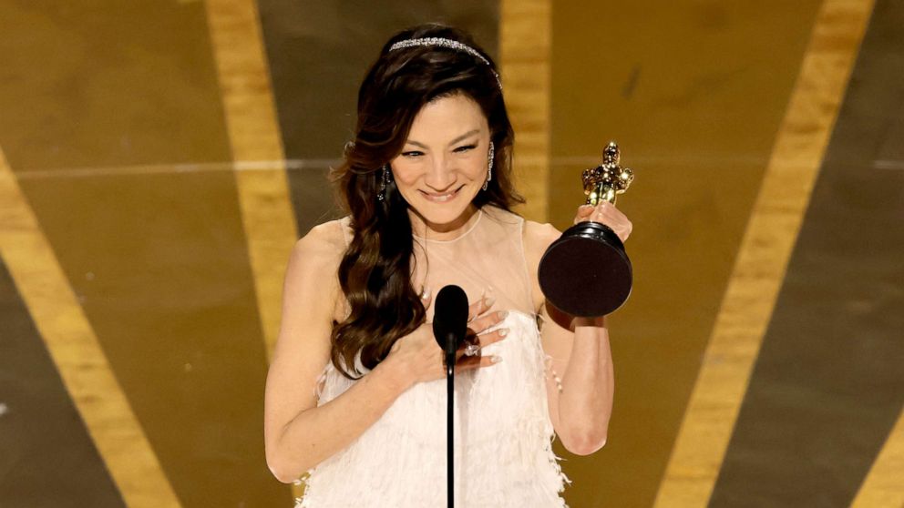 PHOTO: Michelle Yeoh accepts the Best Actress award for "Everything Everywhere All at Once" onstage during the 95th Annual Academy Awards at Dolby Theatre on March 12, 2023 in Hollywood, California.