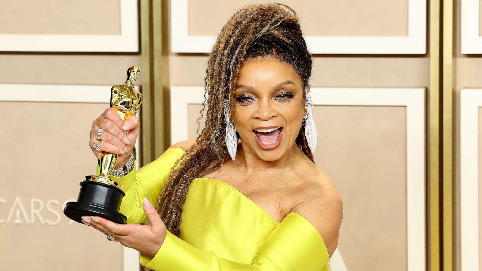 PHOTO: Ruth E. Carter, winner of the Best Costume Design award for "Black Panther: Wakanda Forever," poses in the press room at the 95th Annual Academy Awards Mar. 12, 2023 in Hollywood.