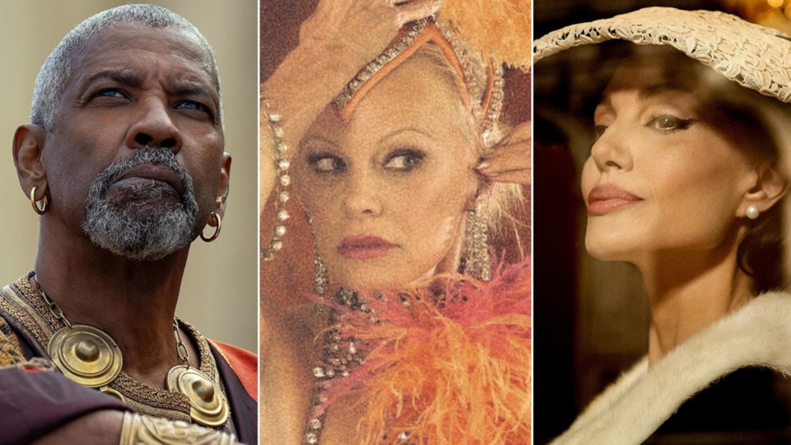 PHOTO: Denzel Washington in "Gladiator II." Pamela Anderson in “The Last Showgirl.” Angelina Jolie in "Maria."