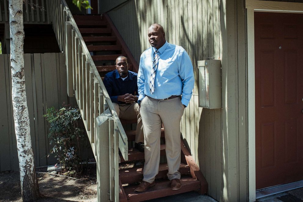 PHOTO: Owen Diaz, right, with his son, Demetric, at their home in Vallejo, Calif., Sept. 10, 2018.