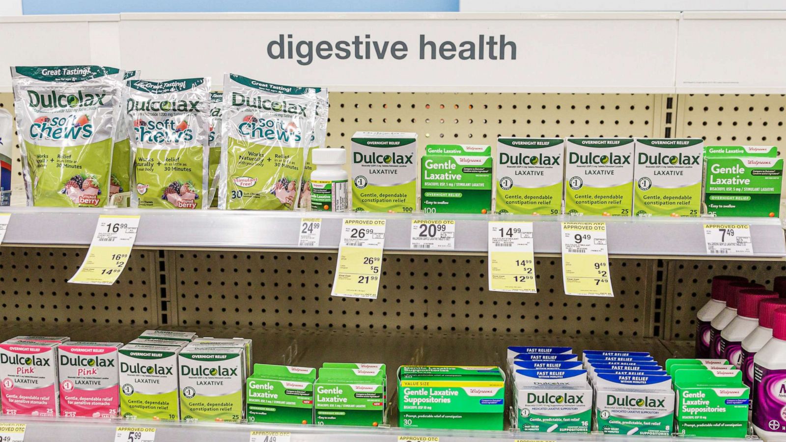 PHOTO: Miami Beach, Florida, Walgreens pharmacy, The digestive health shelf is shown in a Walgreens Pharrmacy in Miami.